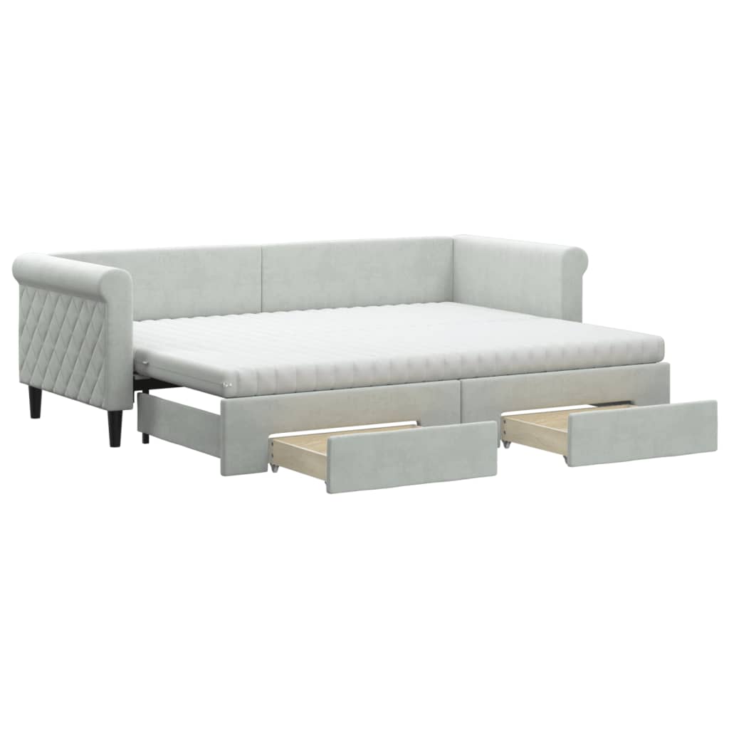 Divano Letto Estraibile Cassetti Grigio Chiaro 80x200cm Velluto - homemem39
