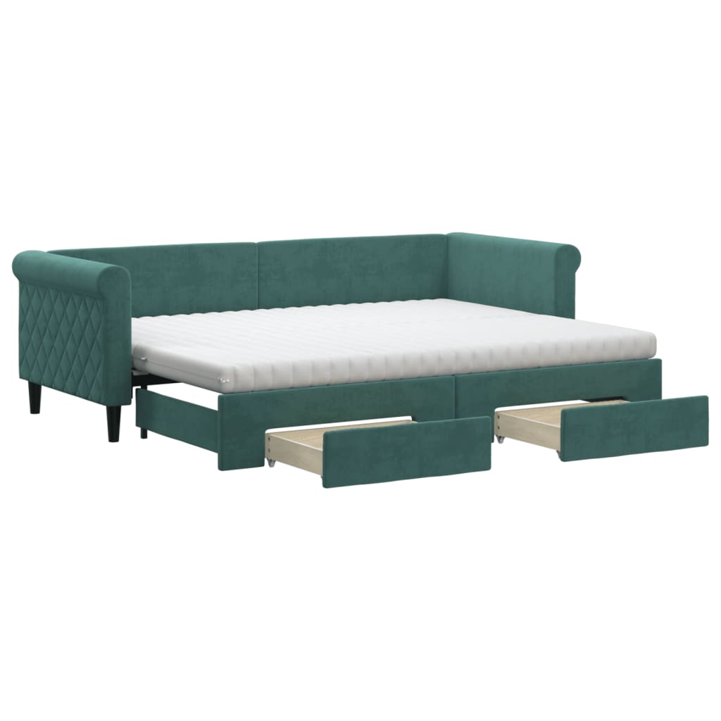 Divano Letto Estraibile Cassetti Verde Scuro 80x200cm Velluto - homemem39