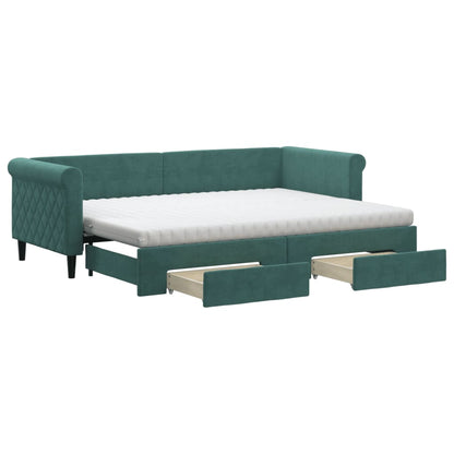 Divano Letto Estraibile Cassetti Verde Scuro 80x200cm Velluto - homemem39