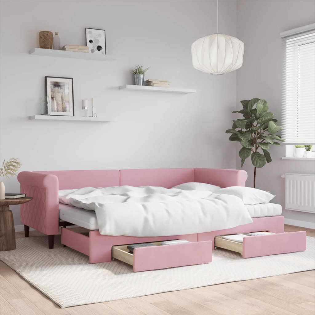 Divano Letto Estraibile con Cassetti Rosa 80x200 cm Velluto | homemem39
