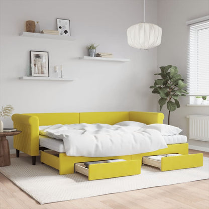 Divano Letto Estraibile con Cassetti Giallo 80x200cm in Velluto - homemem39