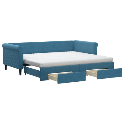 Divano Letto Estraibile con Cassetti Blu 90x200 cm in Velluto