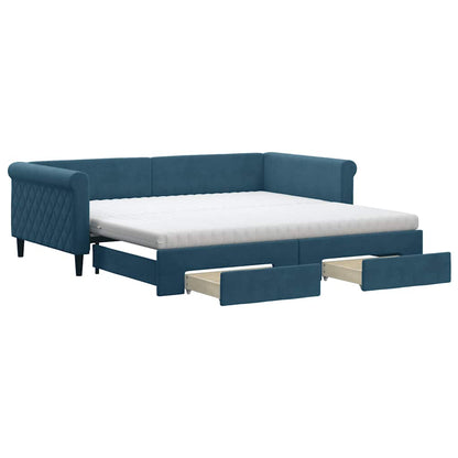 Divano Letto Estraibile con Cassetti Blu 100x200 cm in Velluto | homemem39