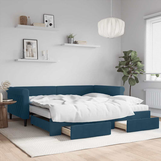 Divano Letto Estraibile con Cassetti Blu 100x200 cm in Velluto | homemem39