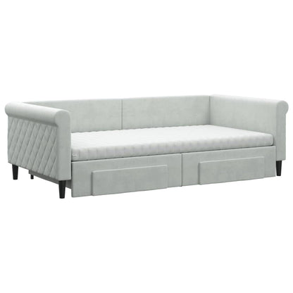 Divano Letto Estraibile Cassetti Grigio Chiaro 100x200 Velluto - homemem39