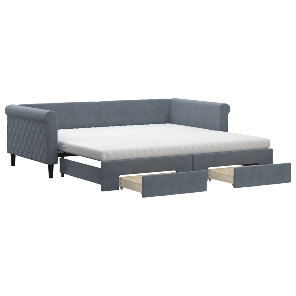 Divano Letto Estraibile Cassetti Grigio Scuro 100x200cm Velluto | homemem39