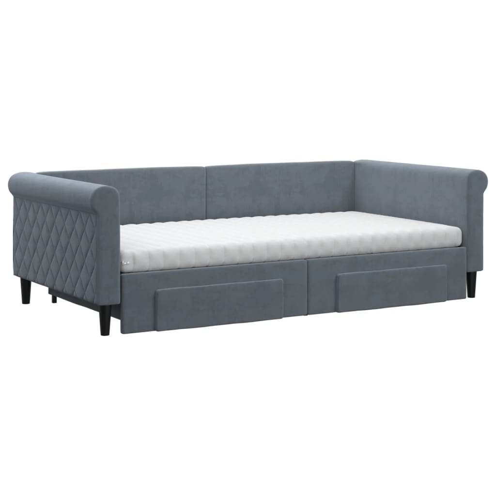Divano Letto Estraibile Cassetti Grigio Scuro 100x200cm Velluto | homemem39