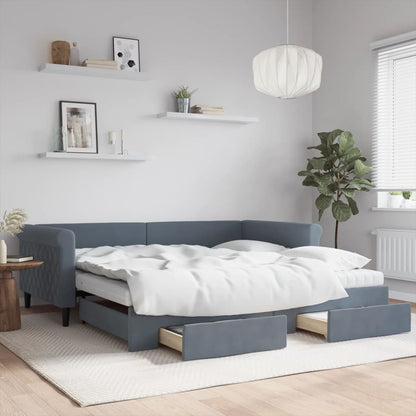 Divano Letto Estraibile Cassetti Grigio Scuro 100x200cm Velluto | homemem39