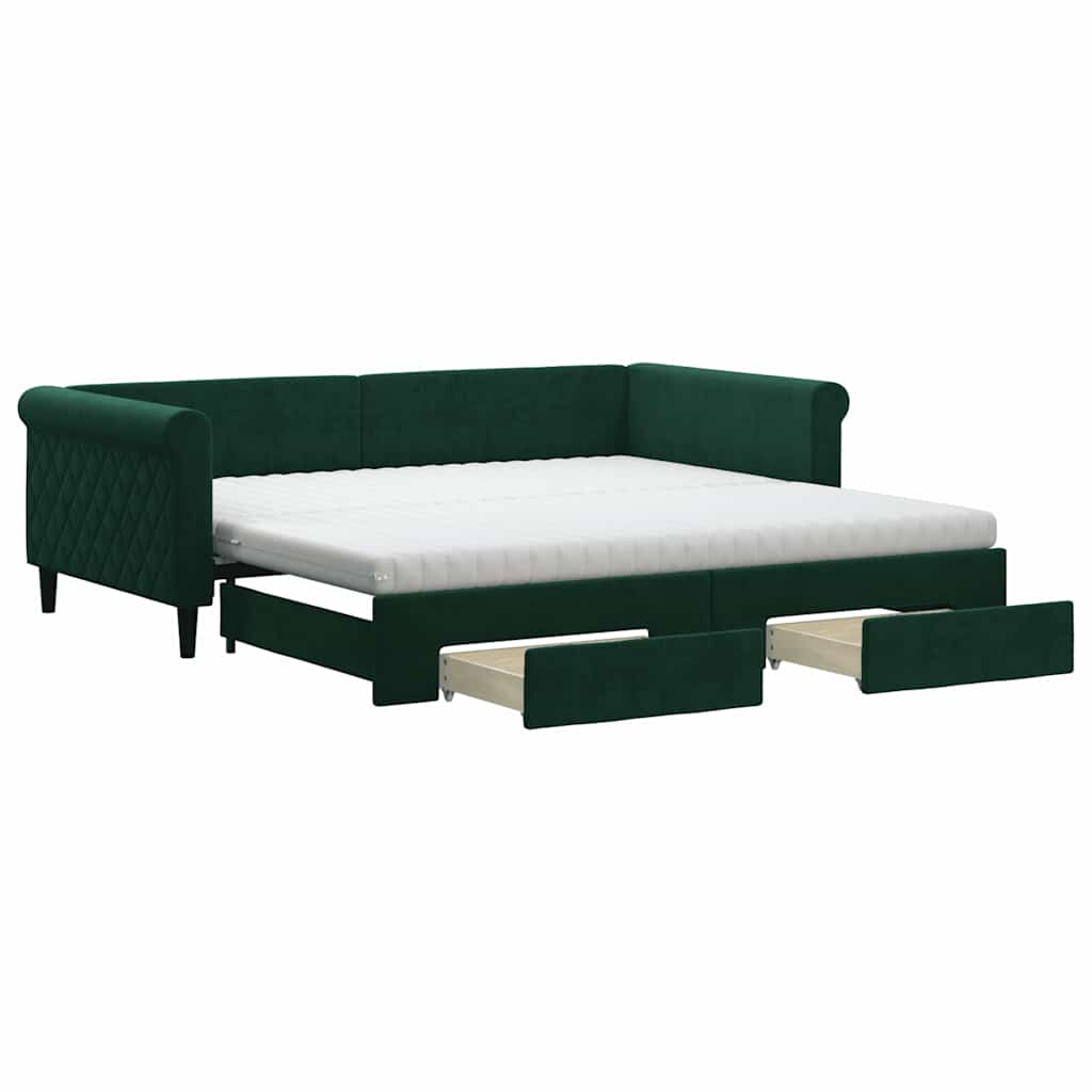 Divano Letto Estraibile Cassetti Verde Scuro 100x200cm Velluto | homemem39
