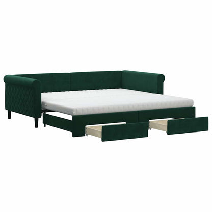 Divano Letto Estraibile Cassetti Verde Scuro 100x200cm Velluto | homemem39