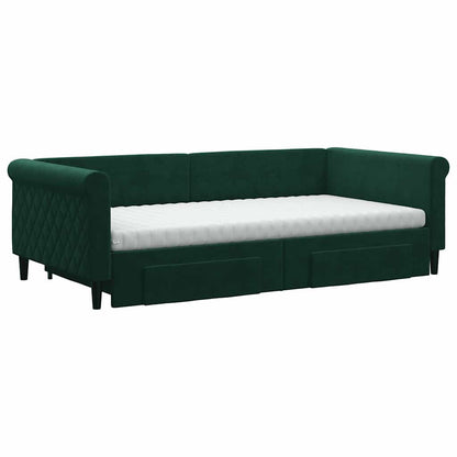 Divano Letto Estraibile Cassetti Verde Scuro 100x200cm Velluto | homemem39