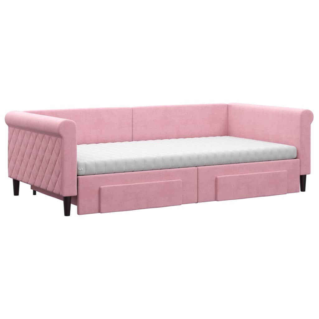 Divano Letto Estraibile con Cassetti Rosa 100x200 cm Velluto - homemem39