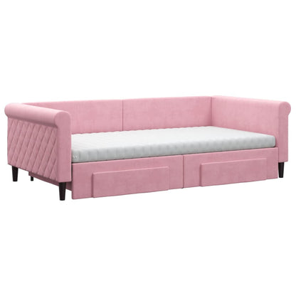 Divano Letto Estraibile con Cassetti Rosa 100x200 cm Velluto - homemem39