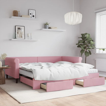 Divano Letto Estraibile con Cassetti Rosa 100x200 cm Velluto - homemem39