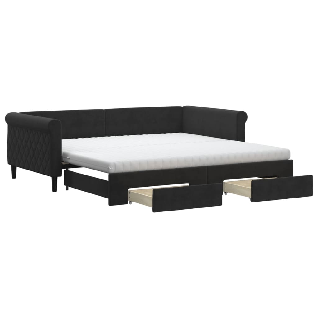 Divano Letto Estraibile con Cassetti Nero 100x200 cm in Velluto | homemem39