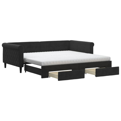 Divano Letto Estraibile con Cassetti Nero 100x200 cm in Velluto | homemem39