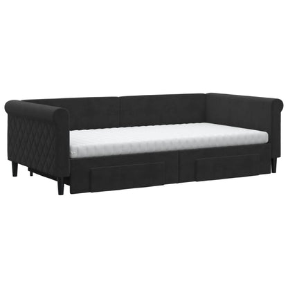 Divano Letto Estraibile con Cassetti Nero 100x200 cm in Velluto | homemem39