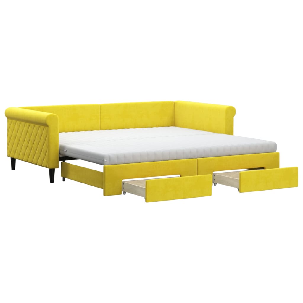 Divano Letto Estraibile con Cassetti Giallo 100x200cm Velluto