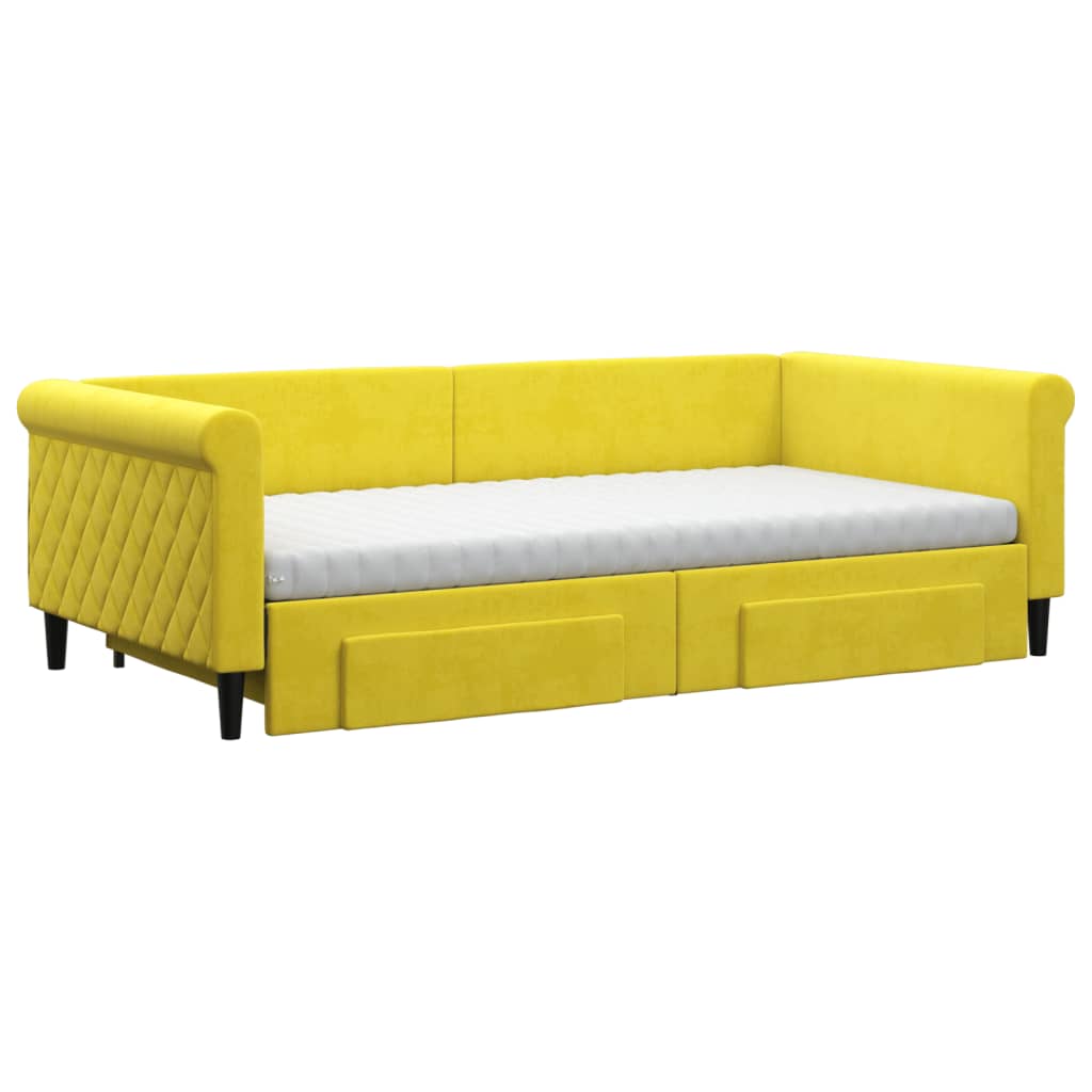 Divano Letto Estraibile con Cassetti Giallo 100x200cm Velluto