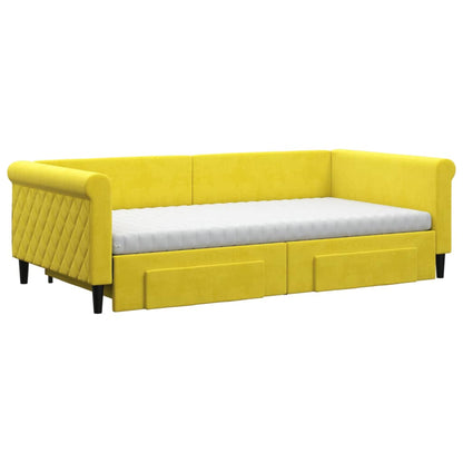 Divano Letto Estraibile con Cassetti Giallo 100x200cm Velluto