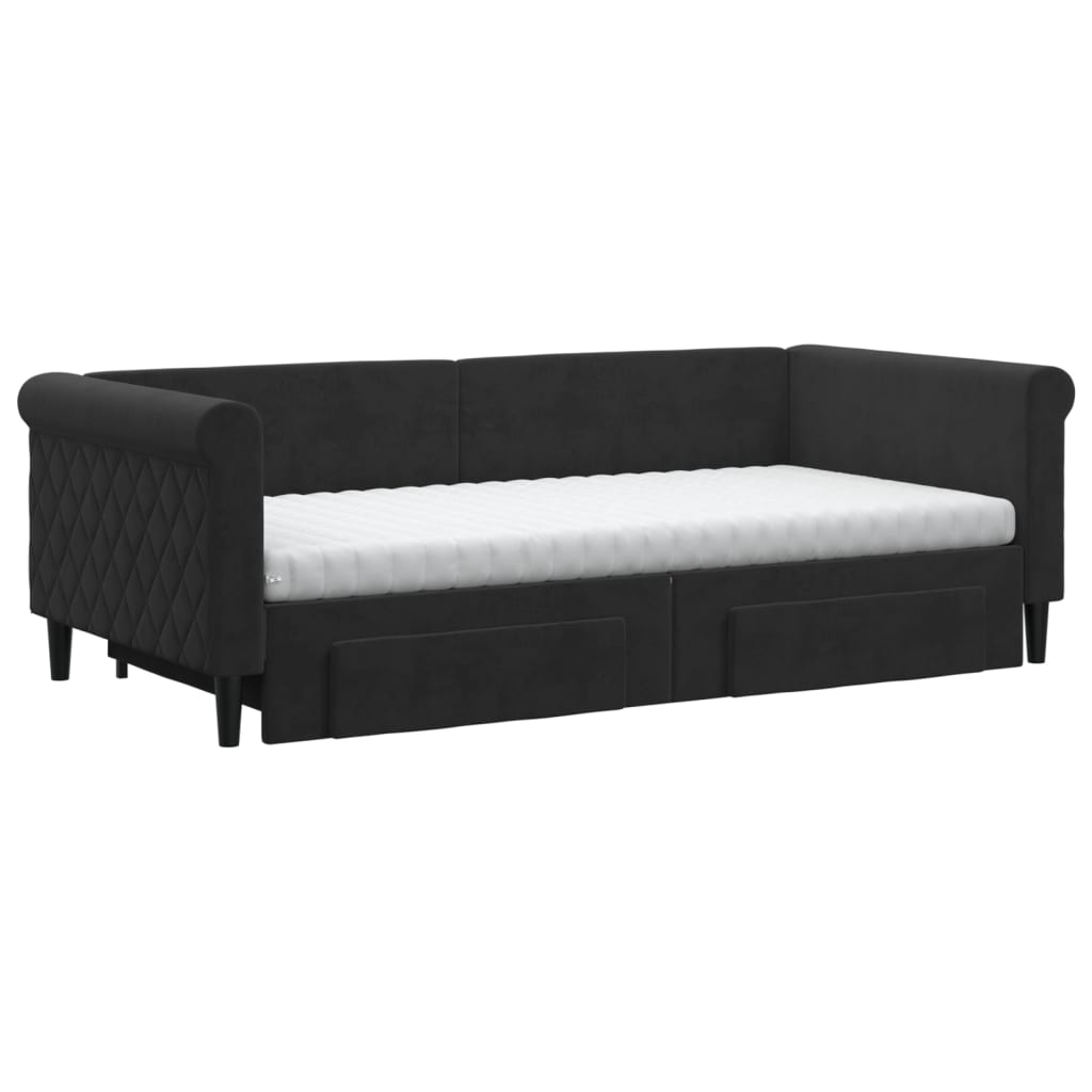 Divano Letto Estraibile con Cassetti Nero 90x190 cm in Velluto | homemem39