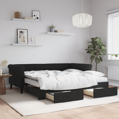 Divano Letto Estraibile con Cassetti Nero 90x190 cm in Velluto | homemem39
