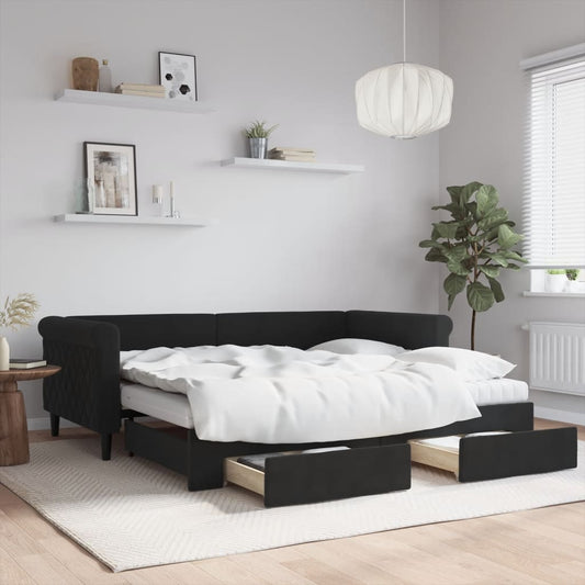 Divano Letto Estraibile con Cassetti Nero 90x190 cm in Velluto | homemem39