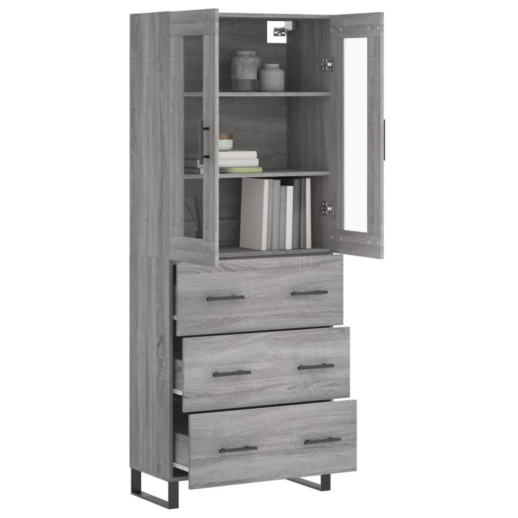 Credenza Grigio Sonoma 69,5x34x180 cm in Legno Multistrato