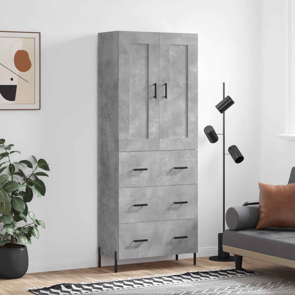 Credenza Grigio Cemento 69,5x34x180 cm in Legno Multistrato