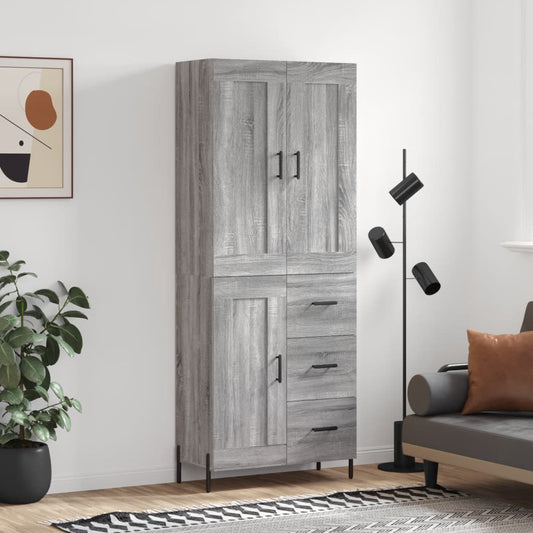 Credenza Grigio Sonoma 69,5x34x180 cm in Legno Multistrato