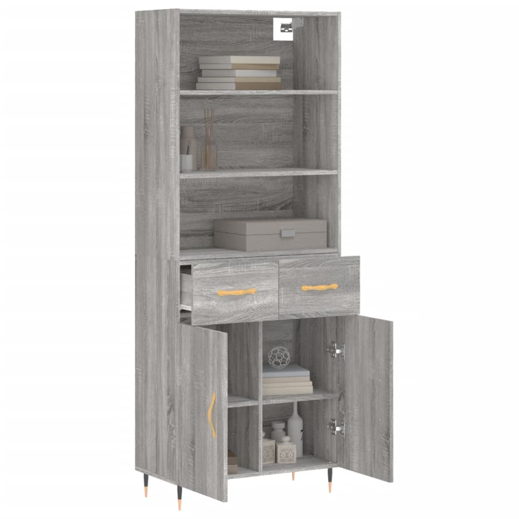 Credenza Grigio Sonoma 69,5x34x180 cm in Legno Multistrato