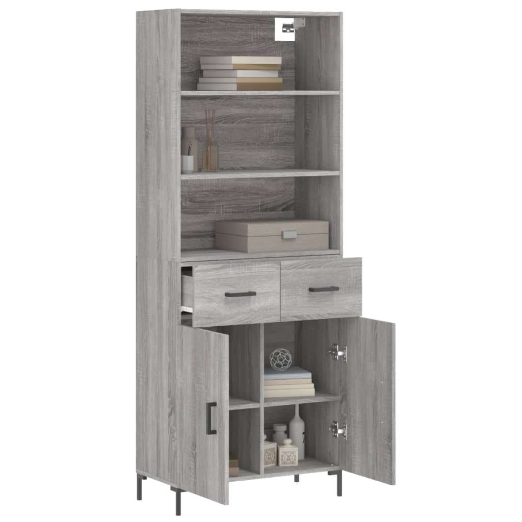 Credenza Grigio Sonoma 69,5x34x180 cm in Legno Multistrato