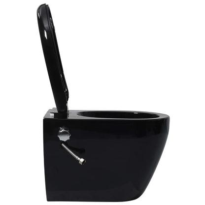 Toilette Senza Bordi Muro con Cassetta Scomparsa Ceramica Nera | homemem39
