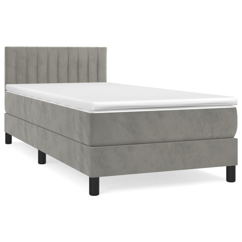 Spring bed frame with light gray mattress 90x190 cm velvet