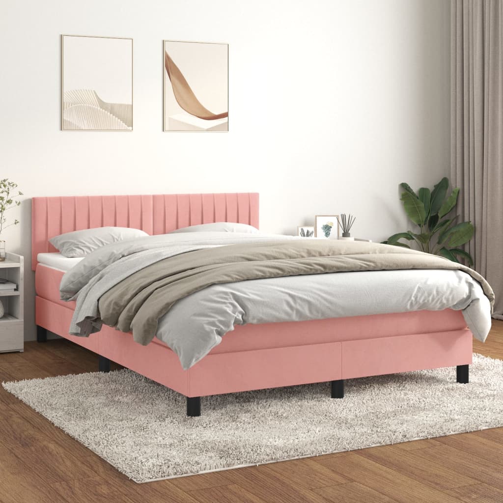 Giroletto a Molle con Materasso Rosa 140x190 cm in Velluto | homemem39