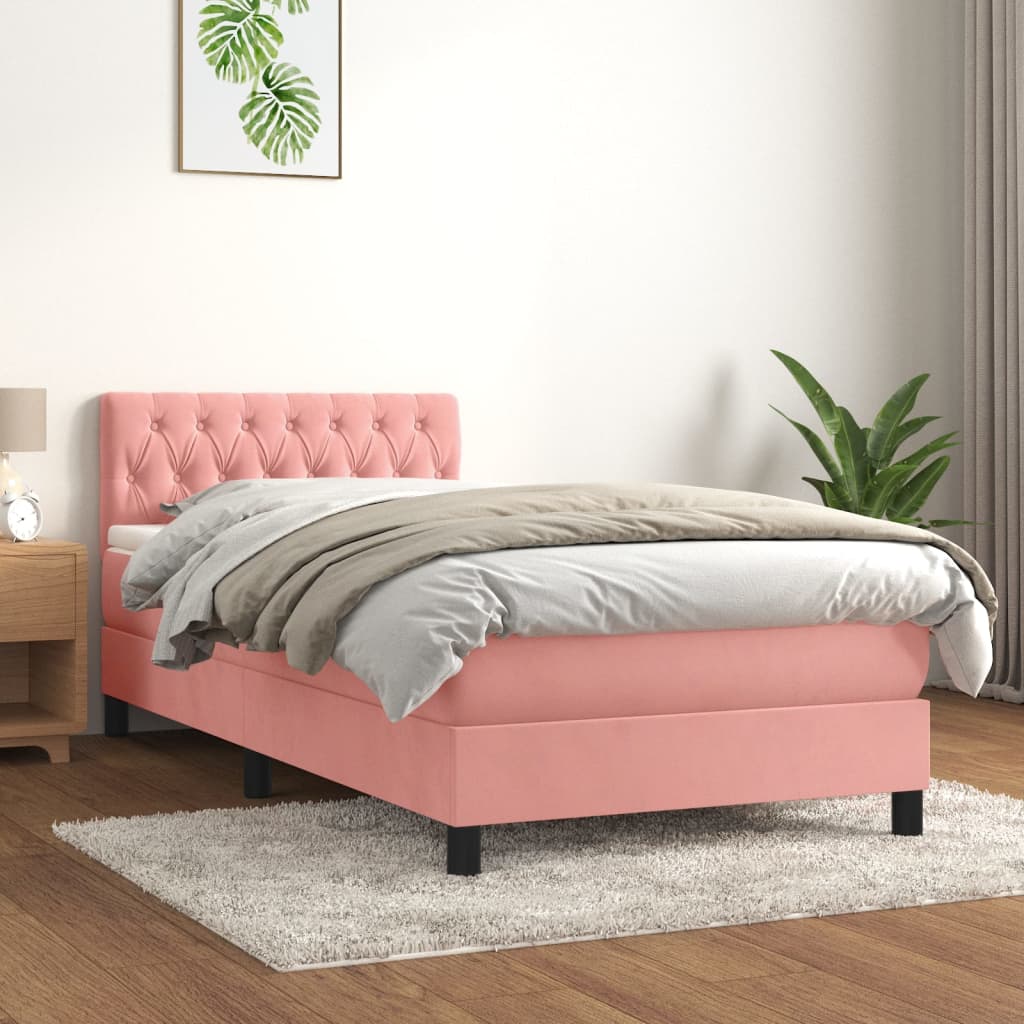 Giroletto a Molle con Materasso Rosa 90x190 cm in Velluto - homemem39