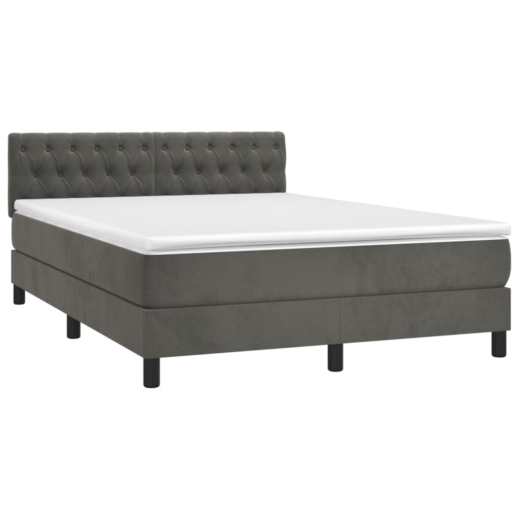 Giroletto a Molle con Materasso Grigio Scuro 140x200 cm Velluto