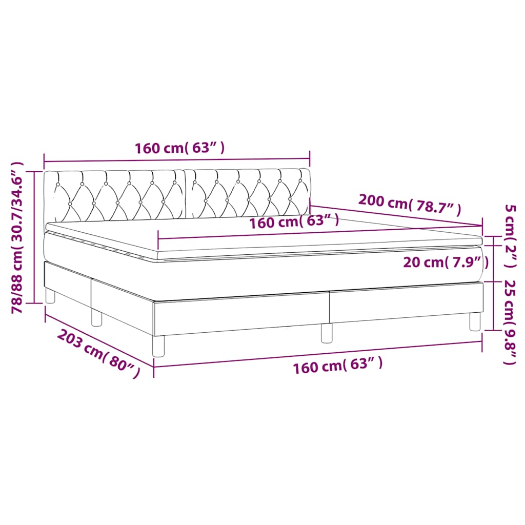 Giroletto a Molle con Materasso Blu Scuro 160x200 cm in Velluto | homemem39