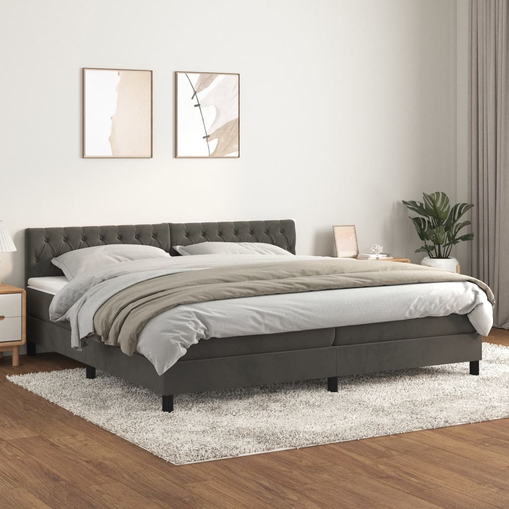 Giroletto a Molle con Materasso Grigio Scuro 200x200 cm Velluto - homemem39