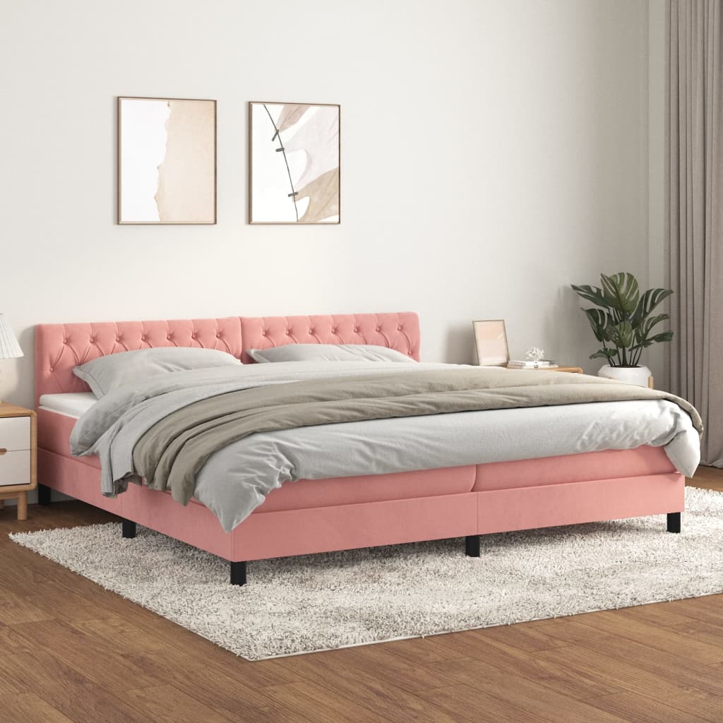 Giroletto a Molle con Materasso Rosa 200x200 cm in Velluto - homemem39