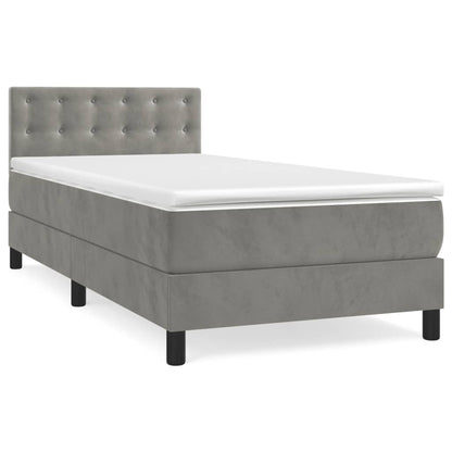 Giroletto a Molle con Materasso Grigio Chiaro 90x190 cm Velluto