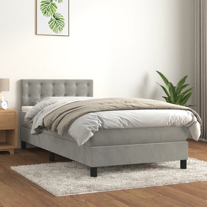 Giroletto a Molle con Materasso Grigio Chiaro 90x190 cm Velluto