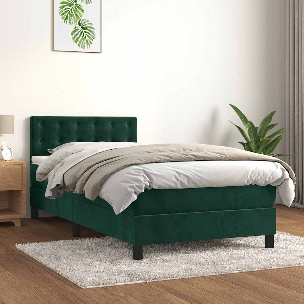 Giroletto a Molle con Materasso Verde Scuro 90x190 cm Velluto | homemem39