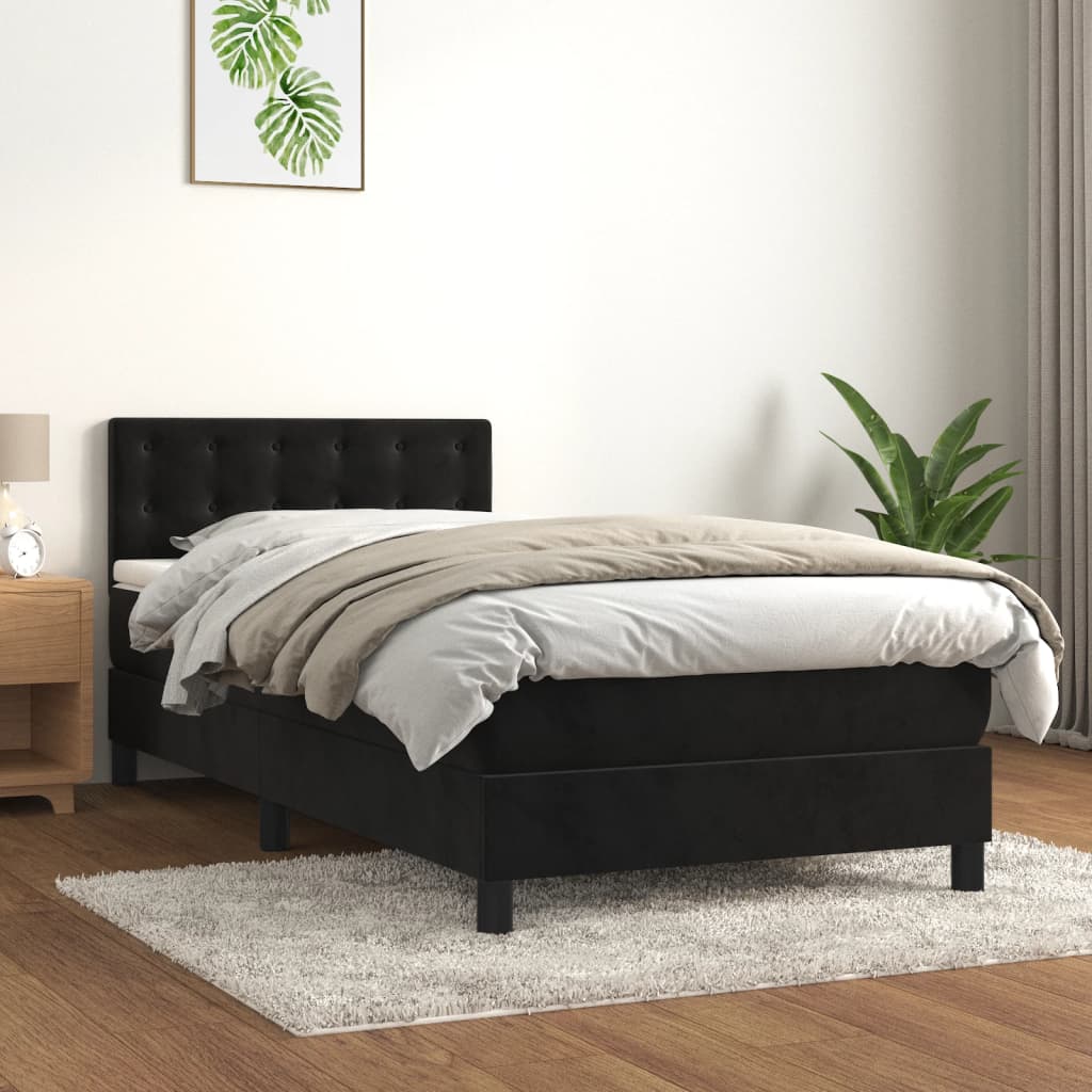 Spring bed frame with black mattress 90x200 cm in velvet
