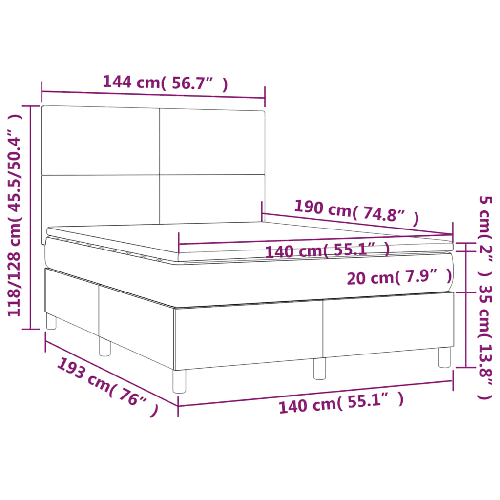 Giroletto a Molle con Materasso Tortora 140x190 cm in Tessuto