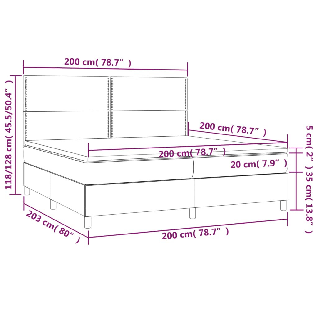 Federbettgestell mit cremefarbener Matratze 200x200 cm aus Stoff