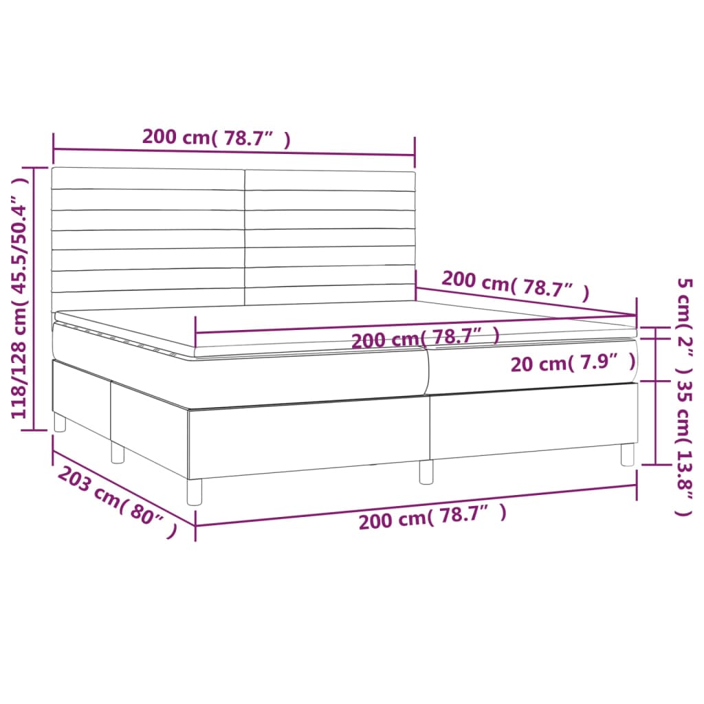 Federbettgestell mit schwarzer Matratze 200x200 cm aus Stoff