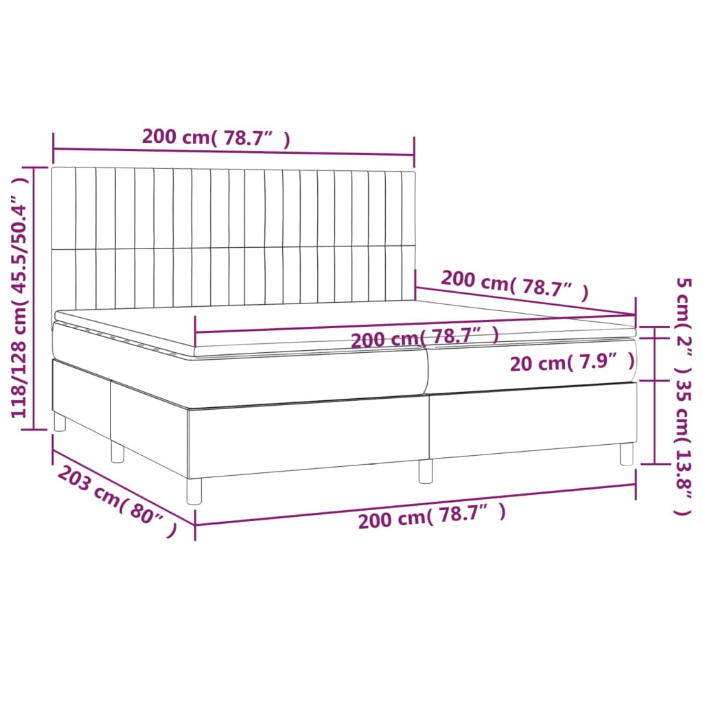 Giroletto a Molle con Materasso Grigio Scuro 200x200 cm Tessuto - homemem39