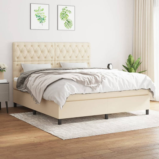 Giroletto a Molle con Materasso Crema 160x200 cm in Tessuto | homemem39