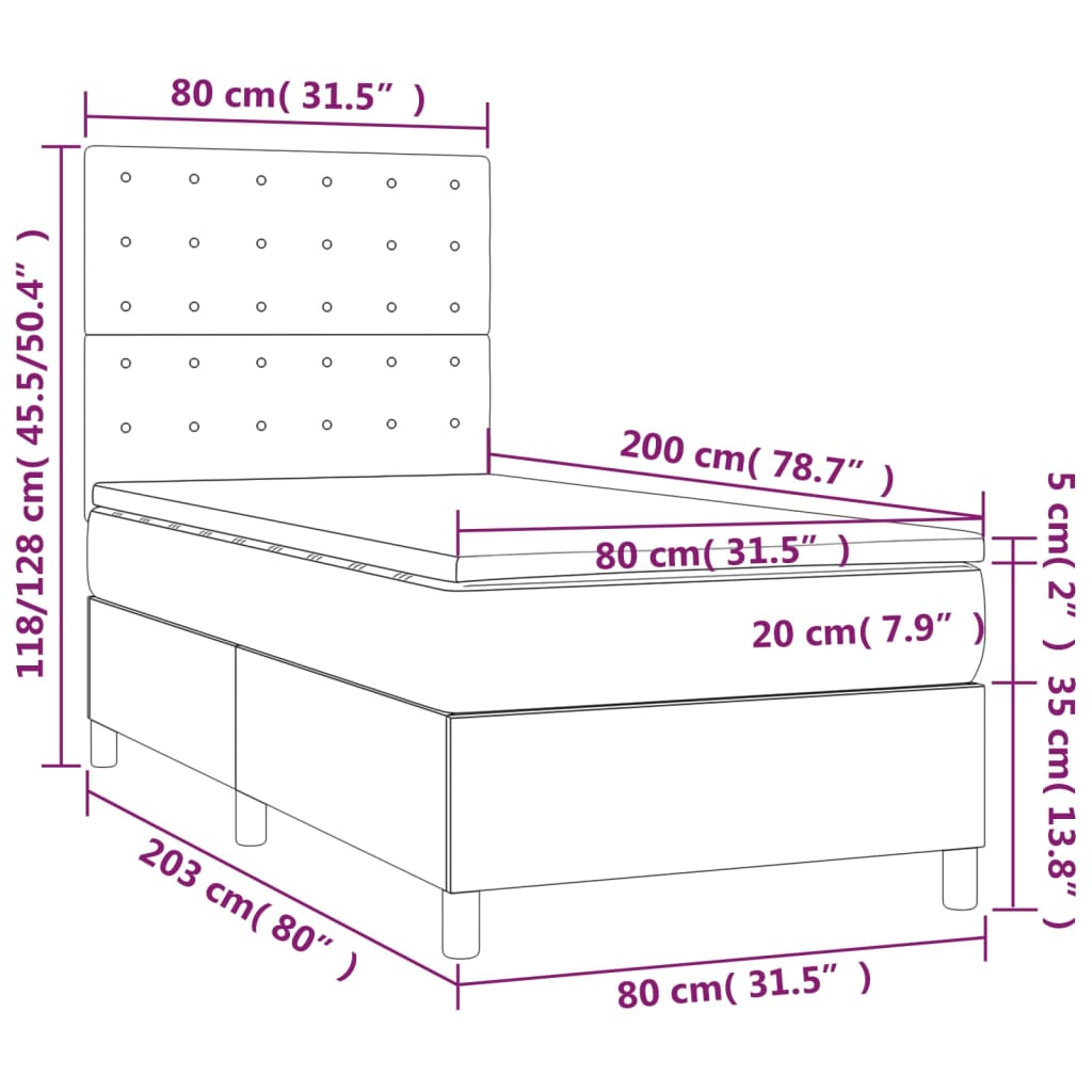 Giroletto a Molle con Materasso Marrone Scuro 80x200 cm Tessuto